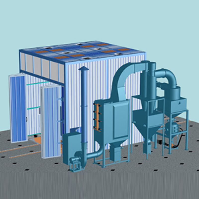 Sand blasting room with wind recycling